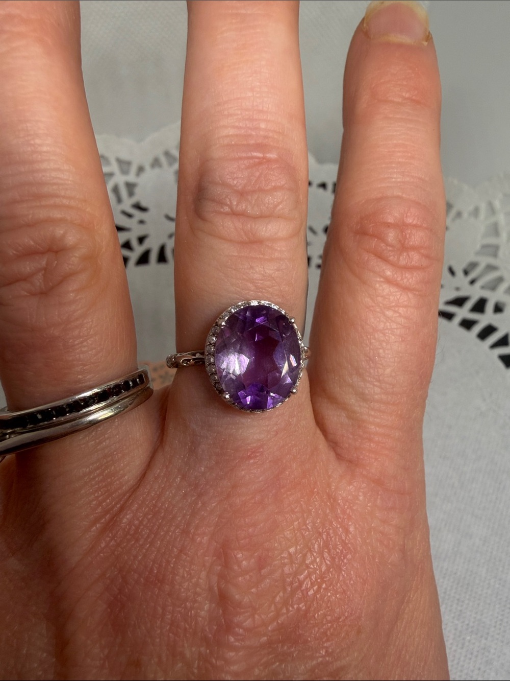 Genuine 5ct Oval Cut Amethyst with CZ Halo Adjustable Ring in 925 Sterling